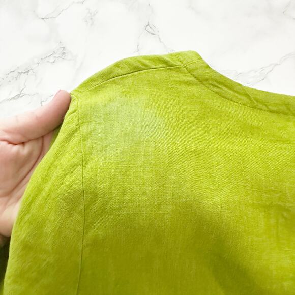 Brynn Walker Lime Green 100% Linen Tie Curved Hem Tunic Top women’s size medium - Picture 15 of 15